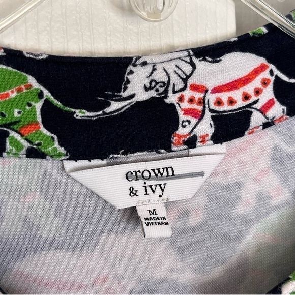 Crown & Ivy Elephant Print Preppy Embroidered A-Line Sleeveless Dress Medium - Picture 11 of 11